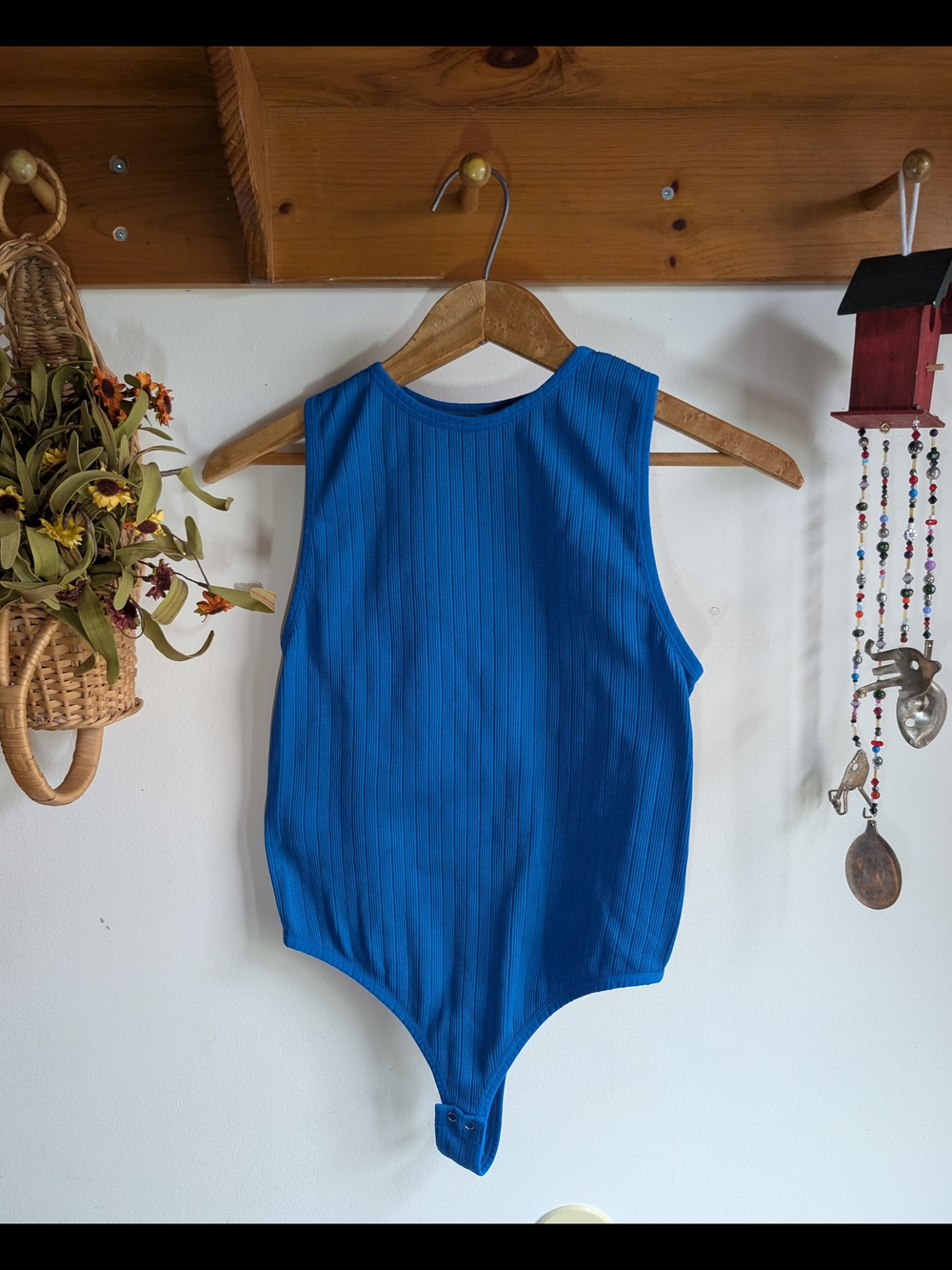 Dynamite Electric Blue Ribbed Sleeveless Bodysuit